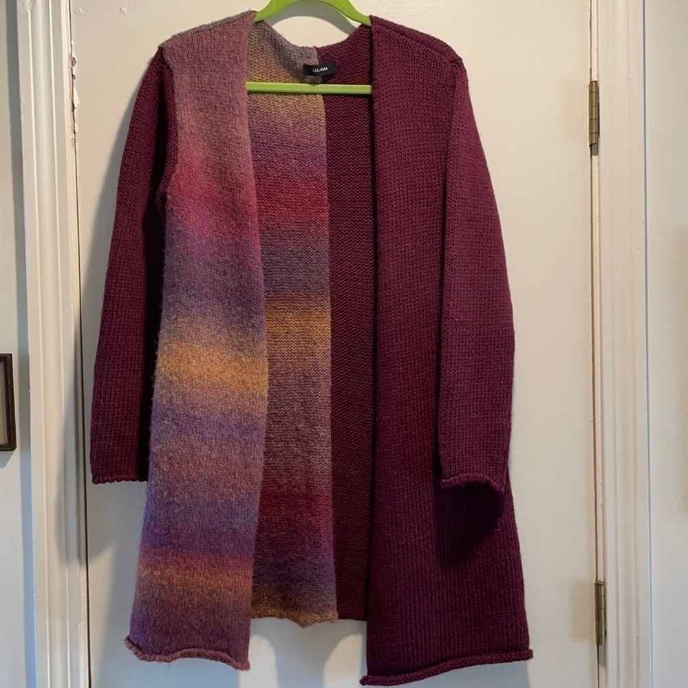 𝅺LUUKAA Maroon Split  Multi Colored Half Open Sweater